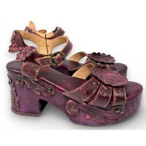 Bed Stu x Anna Sui Dalianna Platform Clog Womens 9 Purple Wood Leather Sandals
